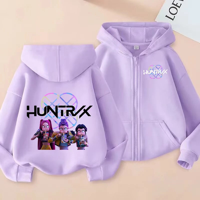 K-pop Demon Hunters Hooded Coat for Children Anime Cartoon Fashion Zip Jacket Boys Girls Spring Autumn Cute Coats Kids Clothes