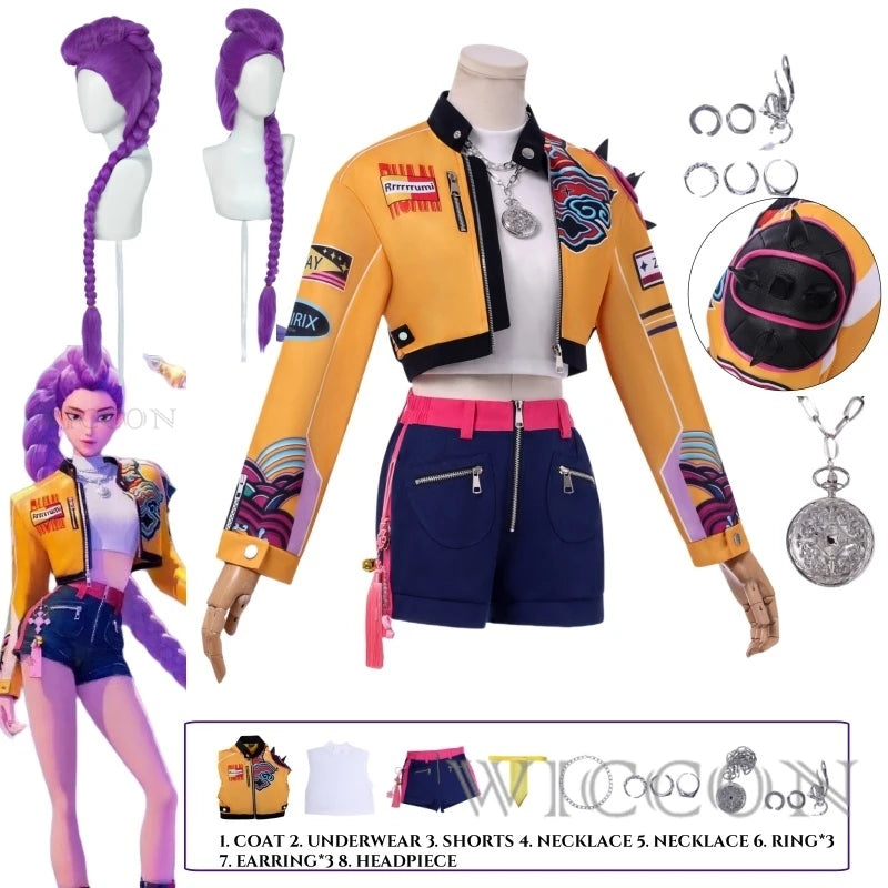 KPOP Huntrix Rumi Cosplay Costume Wig Mira Zoey Stage Uniform Top Skirt Superstar Demon Hunters Girl Women Kids Halloween Suit