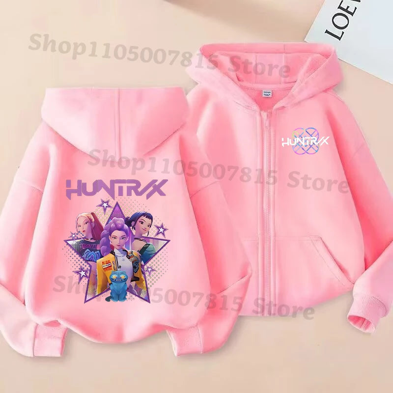 K-pop Demon Hunters Hooded Coat for Children Anime Cartoon Fashion Zip Jacket Boys Girls Spring Autumn Cute Coats Kids Clothes