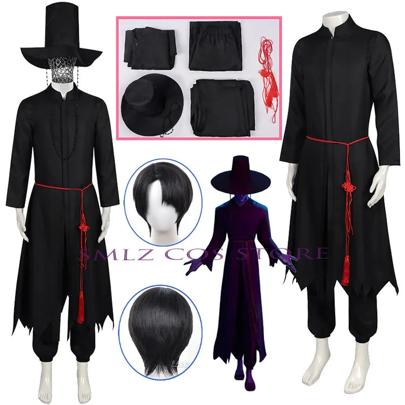 Saja Boy Jinu Cosplay Anime Movie Demon Hunter Costume Wig Kpop Group Singing Man Black Suit Hat Halloween Party Women Men