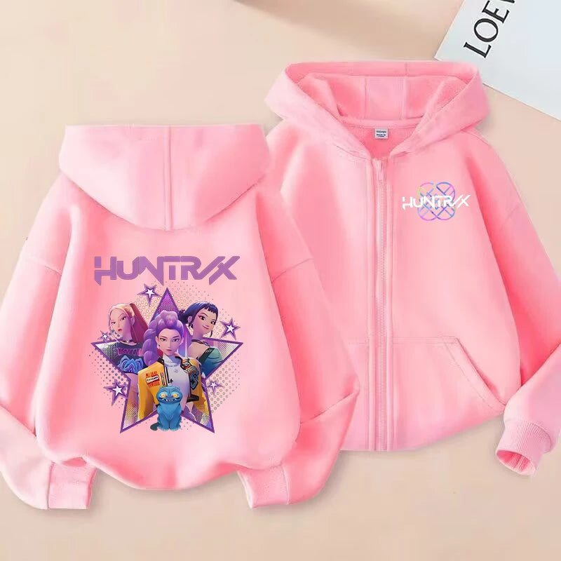 K-pop Demon Hunters Hooded Coat for Children Anime Cartoon Fashion Zip Jacket Boys Girls Spring Autumn Cute Coats Kids Clothes