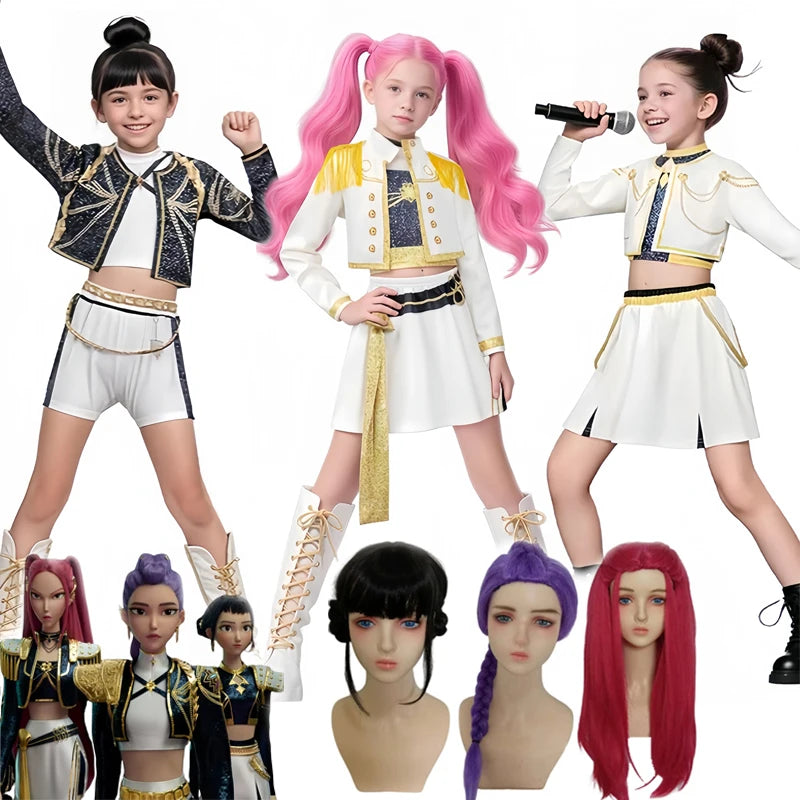 Kids K-Pop Demon Hunters Zoey Rumi Mira Costume Fancy Dress Cosplay Virtual Idol Movie Cosplay for Girls' Kids Halloween Carniva