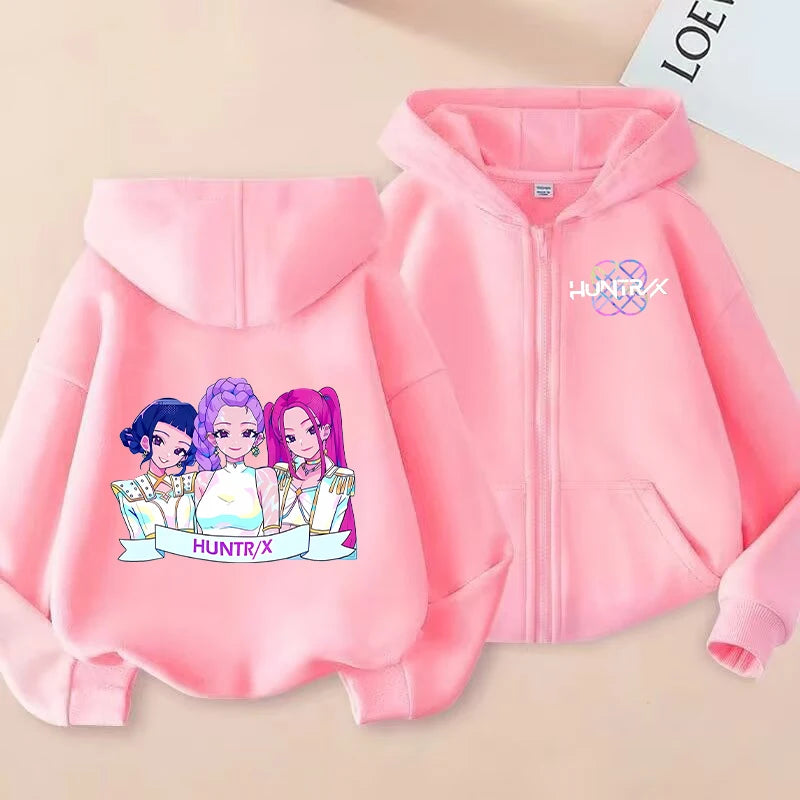 K-pop Demon Hunters Hooded Coat for Children Anime Cartoon Fashion Zip Jacket Boys Girls Spring Autumn Cute Coats Kids Clothes