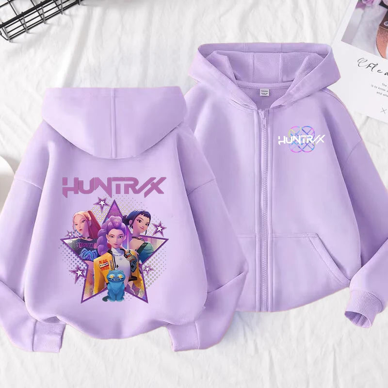 K-pop Demon Hunters Hooded Coat for Children Anime Cartoon Fashion Zip Jacket Boys Girls Spring Autumn Cute Coats Kids Clothes