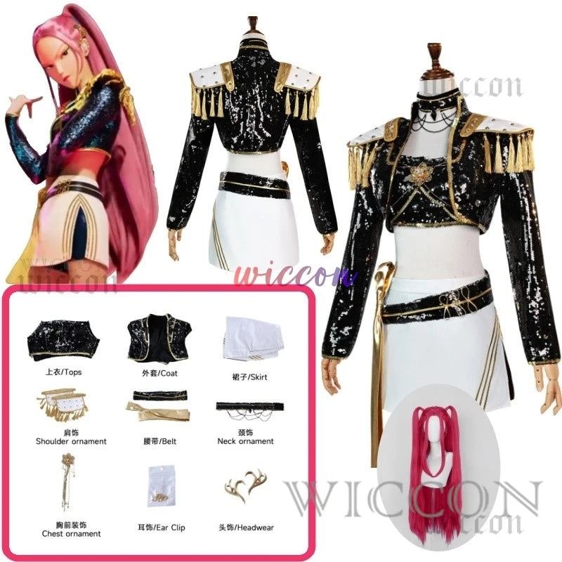 AHuntrix GOLDEN Demon Hunters Rumi Cosplay Mira Zoey Costume Full Set Wig Kpop Glittering Stage Wear Women Halloween Roleplay