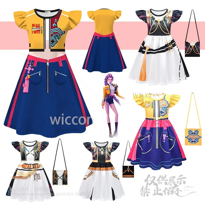 Anime KPOP Huntrix Mira Rumi Zoey Cosplay Costume Stage SuitSet High Quality Clothing Children Bag Demon Hunters Halloween Party