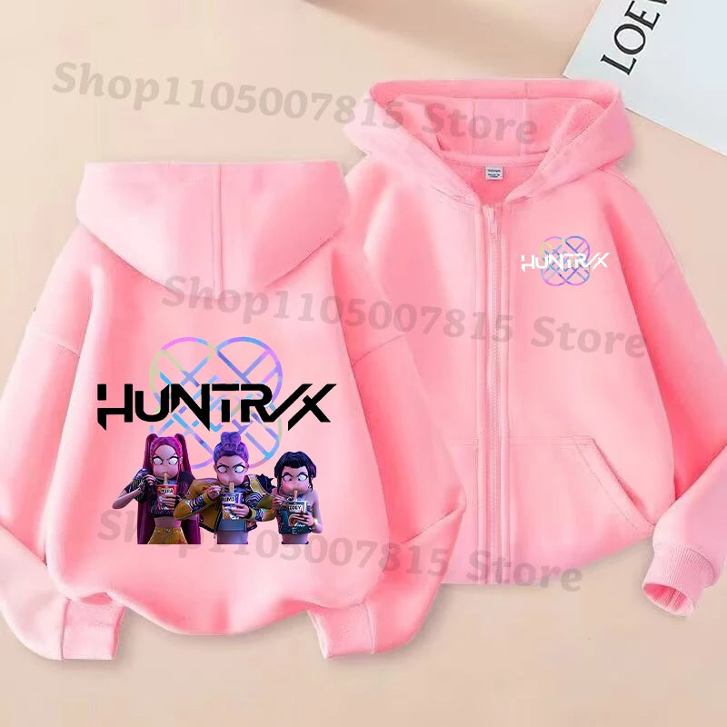 K-pop Demon Hunters Hooded Coat for Children Anime Cartoon Fashion Zip Jacket Boys Girls Spring Autumn Cute Coats Kids Clothes