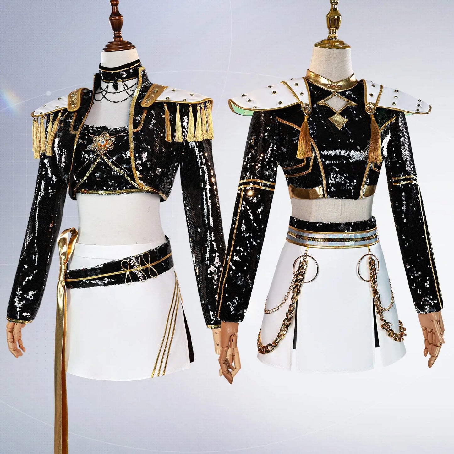 KPop Demon Hunters Rumi Mira Zoey Cosplay Black Gold Sequined Stage Costume Skirt Uniform Huntrix Halloween Party for Women