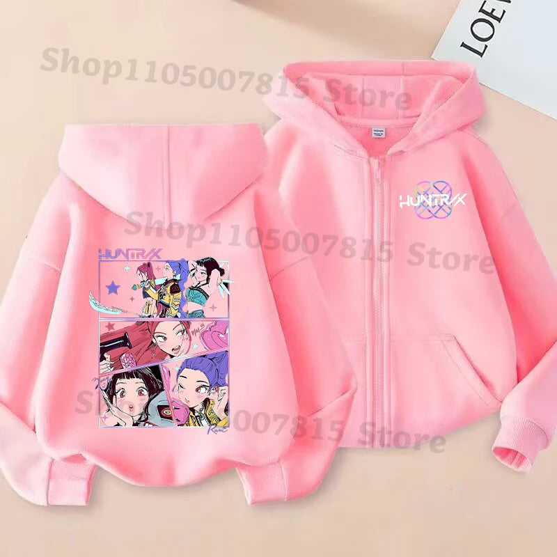 K-pop Demon Hunters Hooded Coat for Children Anime Cartoon Fashion Zip Jacket Boys Girls Spring Autumn Cute Coats Kids Clothes