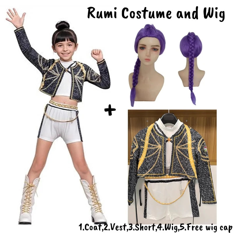Kids K-Pop Demon Hunters Zoey Rumi Mira Costume Fancy Dress Cosplay Virtual Idol Movie Cosplay for Girls' Kids Halloween Carniva