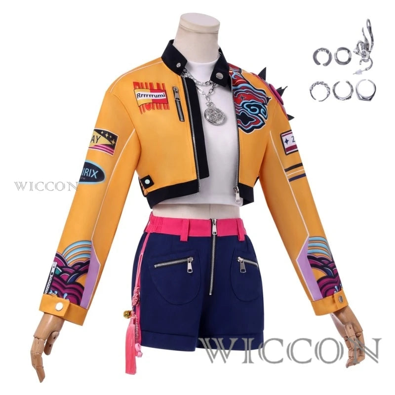 KPOP Huntrix Rumi Cosplay Costume Wig Mira Zoey Stage Uniform Top Skirt Superstar Demon Hunters Girl Women Kids Halloween Suit