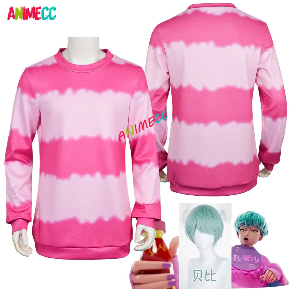 Baby Saja Boy Cosplay Costume K-pop Demon Hunter Cosplay Pink Striped T-shirt Halloween Outfits for Men