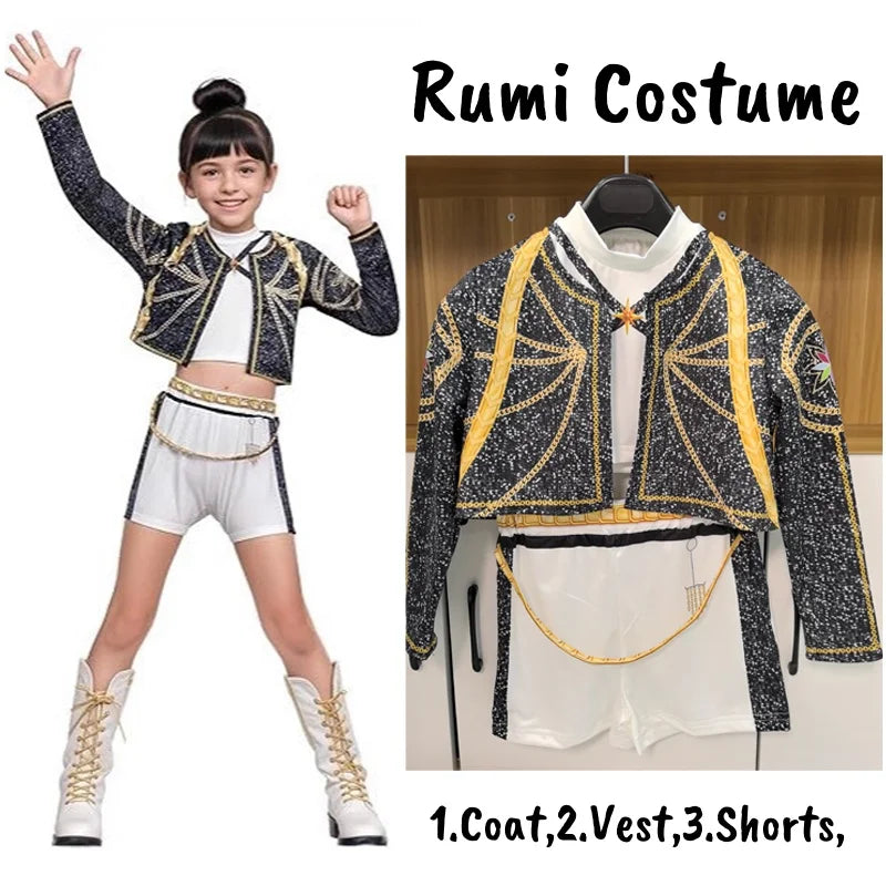 Kids K-Pop Demon Hunters Zoey Rumi Mira Costume Fancy Dress Cosplay Virtual Idol Movie Cosplay for Girls' Kids Halloween Carniva