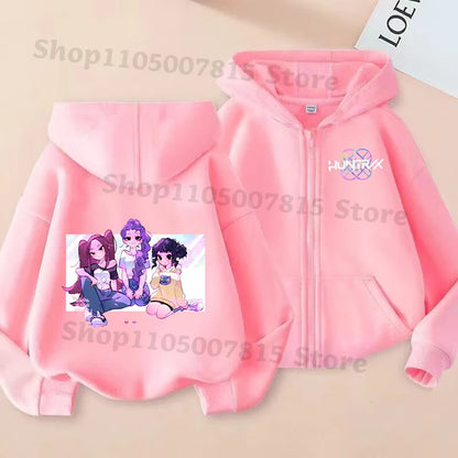 K-pop Demon Hunters Hooded Coat for Children Anime Cartoon Fashion Zip Jacket Boys Girls Spring Autumn Cute Coats Kids Clothes