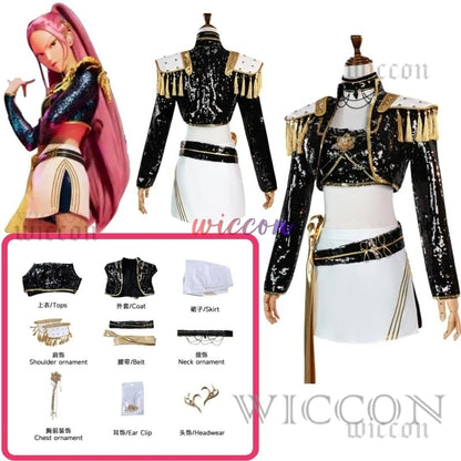 AHuntrix GOLDEN Demon Hunters Rumi Cosplay Mira Zoey Costume Full Set Wig Kpop Glittering Stage Wear Women Halloween Roleplay