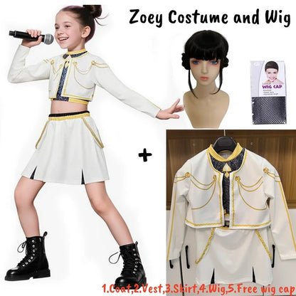 Kids K-Pop Demon Hunters Zoey Rumi Mira Costume Fancy Dress Cosplay Virtual Idol Movie Cosplay for Girls' Kids Halloween Carniva