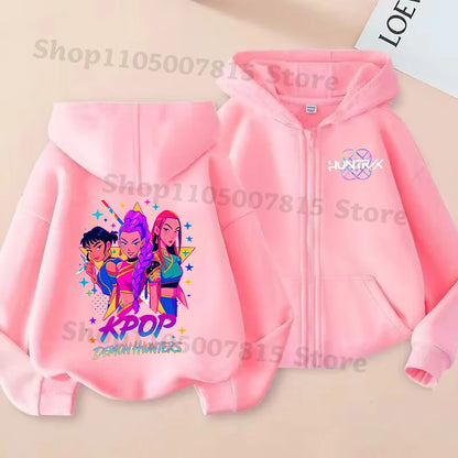 K-pop Demon Hunters Hooded Coat for Children Anime Cartoon Fashion Zip Jacket Boys Girls Spring Autumn Cute Coats Kids Clothes