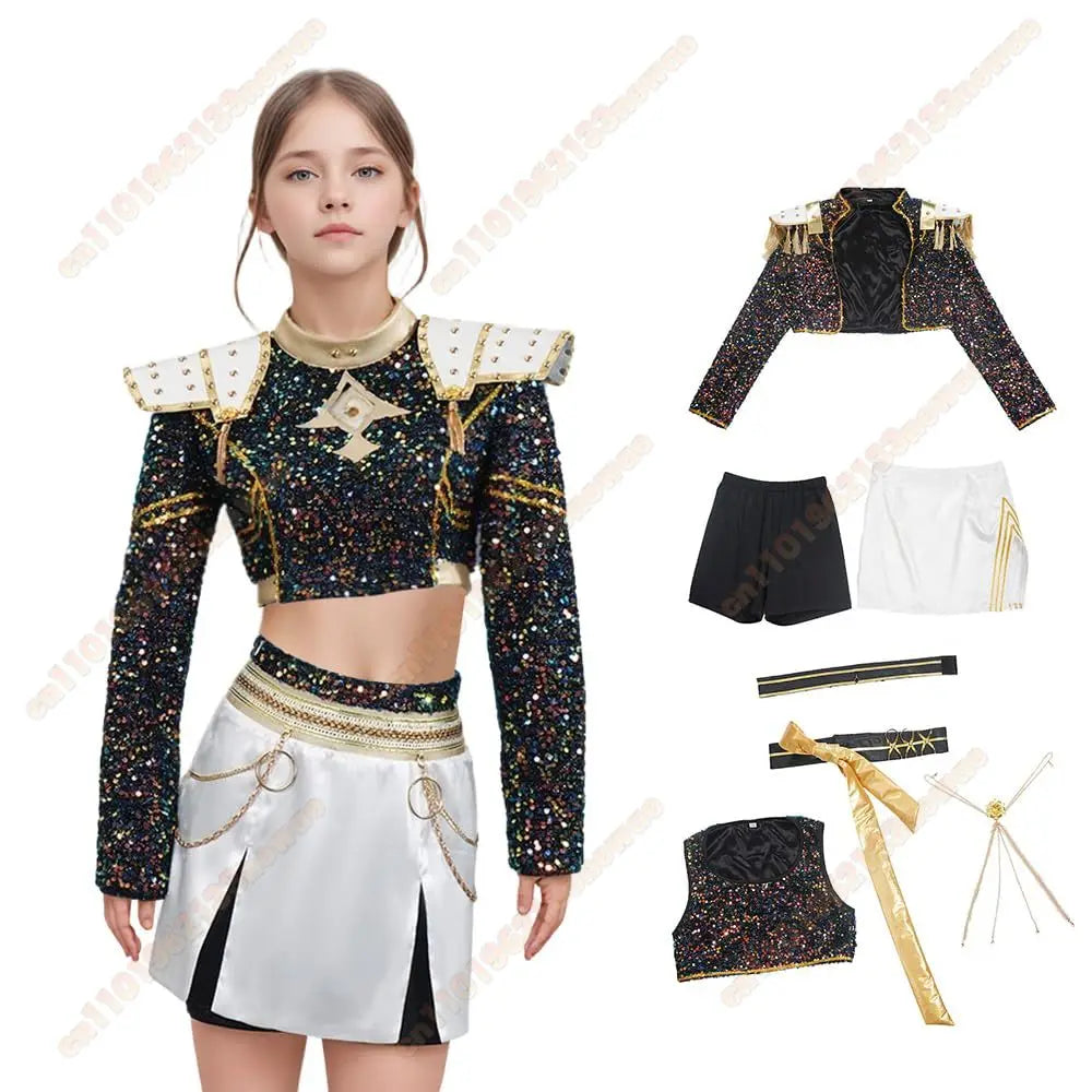 2025 Adult kid K-Pop Rumi Cosplay Costume Kid Wig Demon Hunters Stage Clothes Coat Movie Halloween Korea Group Idol Outfit Girls