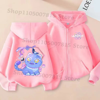 K-pop Demon Hunters Hooded Coat for Children Anime Cartoon Fashion Zip Jacket Boys Girls Spring Autumn Cute Coats Kids Clothes