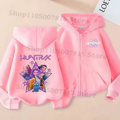 K-pop Demon Hunters Hooded Coat for Children Anime Cartoon Fashion Zip Jacket Boys Girls Spring Autumn Cute Coats Kids Clothes