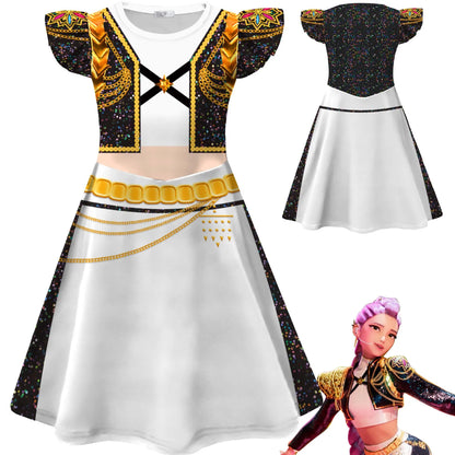 Kids K-Pop Demon Hunters Rumi Zoey Mira Dress Cosplay Costume Girls Dresses Children Casual Girl Dress Halloween Xmas Party Suit