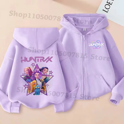 K-pop Demon Hunters Hooded Coat for Children Anime Cartoon Fashion Zip Jacket Boys Girls Spring Autumn Cute Coats Kids Clothes