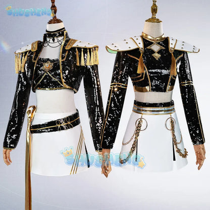 KPop Demon Hunters Rumi Mira Zoey Cosplay Black Gold Sequined Stage Costume Skirt Uniform Huntrix Halloween Party for Women