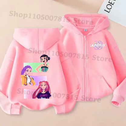 K-pop Demon Hunters Hooded Coat for Children Anime Cartoon Fashion Zip Jacket Boys Girls Spring Autumn Cute Coats Kids Clothes
