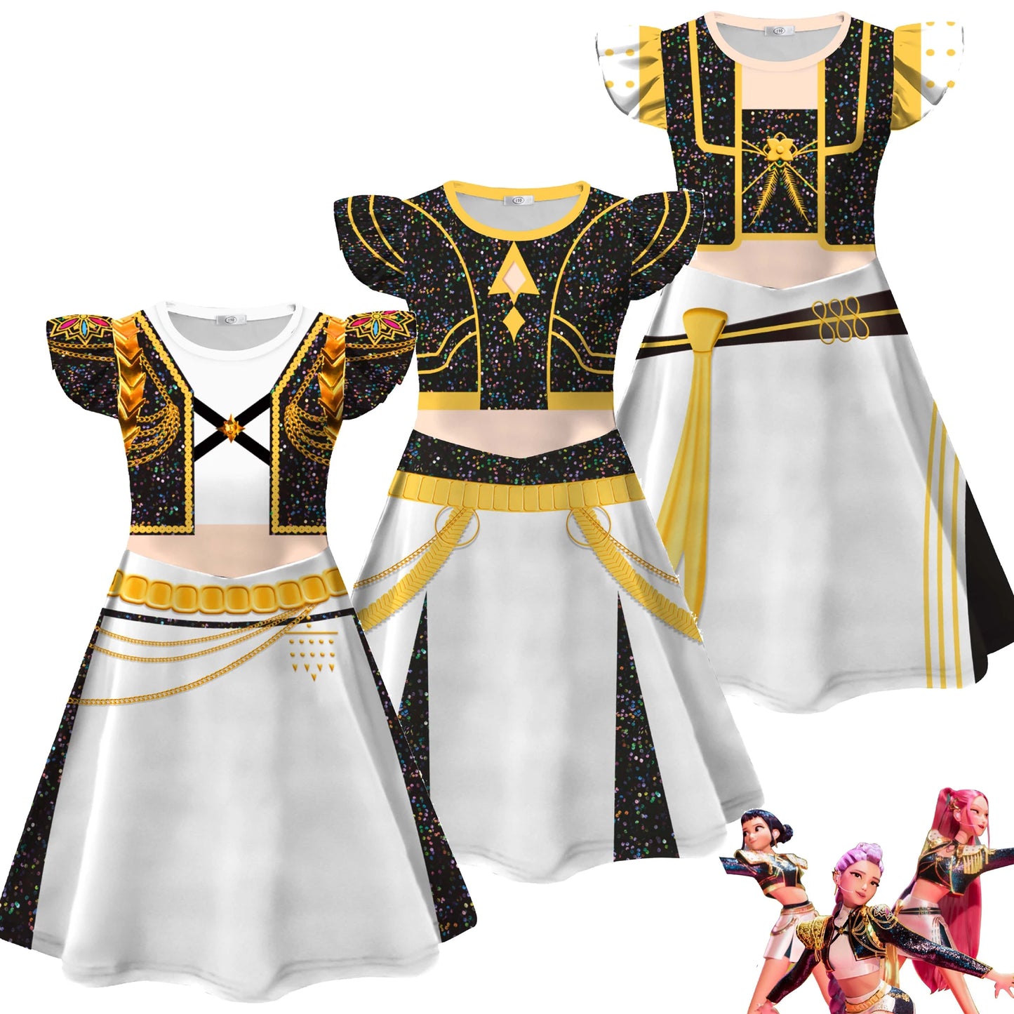 Kids K-Pop Demon Hunters Rumi Zoey Mira Dress Cosplay Costume Girls Dresses Children Casual Girl Dress Halloween Xmas Party Suit