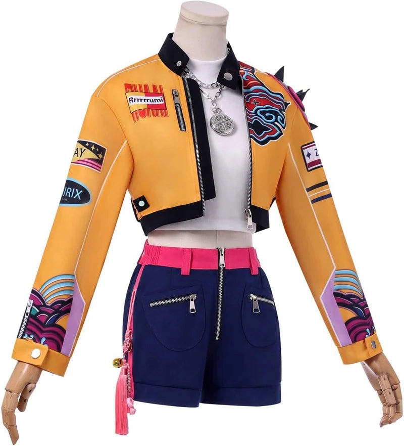 Anime KPop Demon Hunters Rumi Cosplay Costume Halloween Party Carnival Role Play Uniform with Wig Earrings Ring for Women Girls