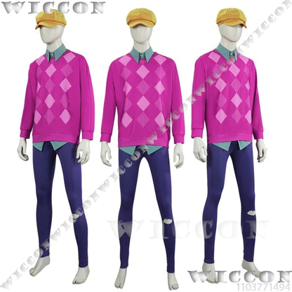 Baby Soda Pop Kpop Demon Hunter Saja Boys Cosplay Costume Pink Top Shirt Blue Pant Green Wig Hat Halloween Idol Boys Group Stage