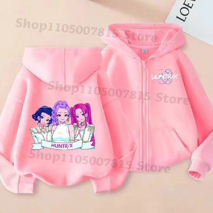 K-pop Demon Hunters Hooded Coat for Children Anime Cartoon Fashion Zip Jacket Boys Girls Spring Autumn Cute Coats Kids Clothes