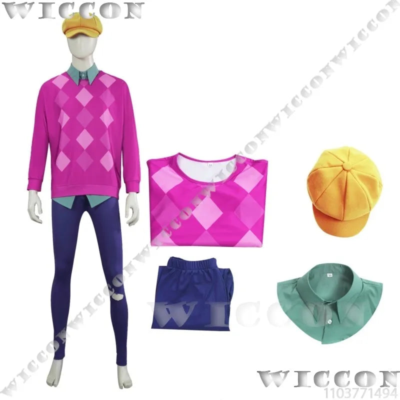 Baby Soda Pop Kpop Demon Hunter Saja Boys Cosplay Costume Pink Top Shirt Blue Pant Green Wig Hat Halloween Idol Boys Group Stage
