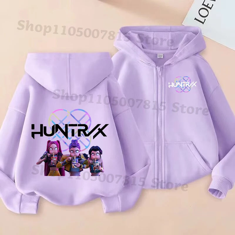 K-pop Demon Hunters Hooded Coat for Children Anime Cartoon Fashion Zip Jacket Boys Girls Spring Autumn Cute Coats Kids Clothes