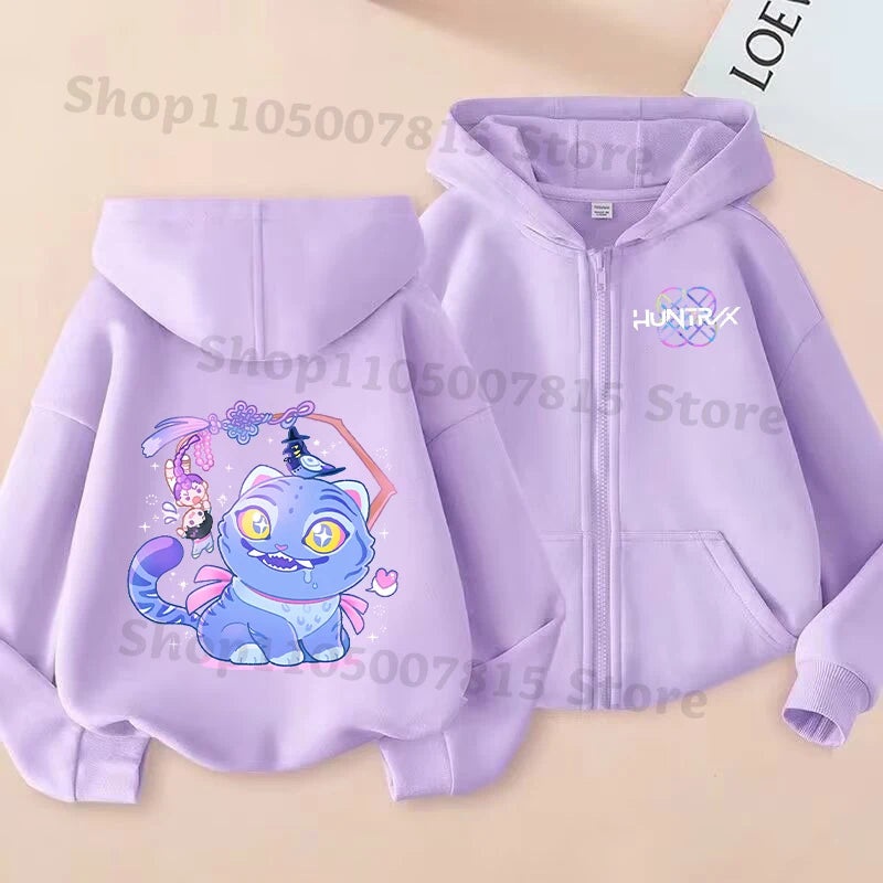 K-pop Demon Hunters Hooded Coat for Children Anime Cartoon Fashion Zip Jacket Boys Girls Spring Autumn Cute Coats Kids Clothes