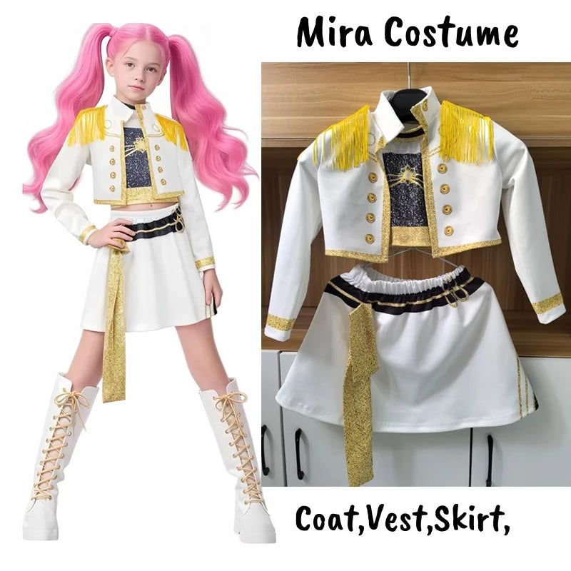Kids K-Pop Demon Hunters Zoey Rumi Mira Costume Fancy Dress Cosplay Virtual Idol Movie Cosplay for Girls' Kids Halloween Carniva