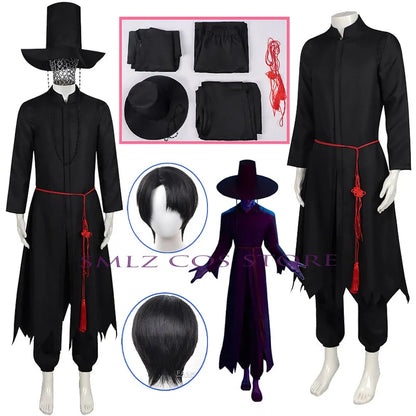 Saja Boy Jinu Cosplay Anime Movie Demon Hunter Costume Wig Kpop Group Singing Man Black Suit Hat Halloween Party Women Men