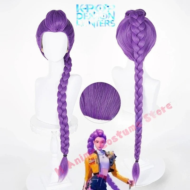 Rumi Cosplay Wig Movie KPop Demon Hunters Purple Braid Long Hair Heat-resistant Fiber Hair + Wig Cap Halloween Girls Women