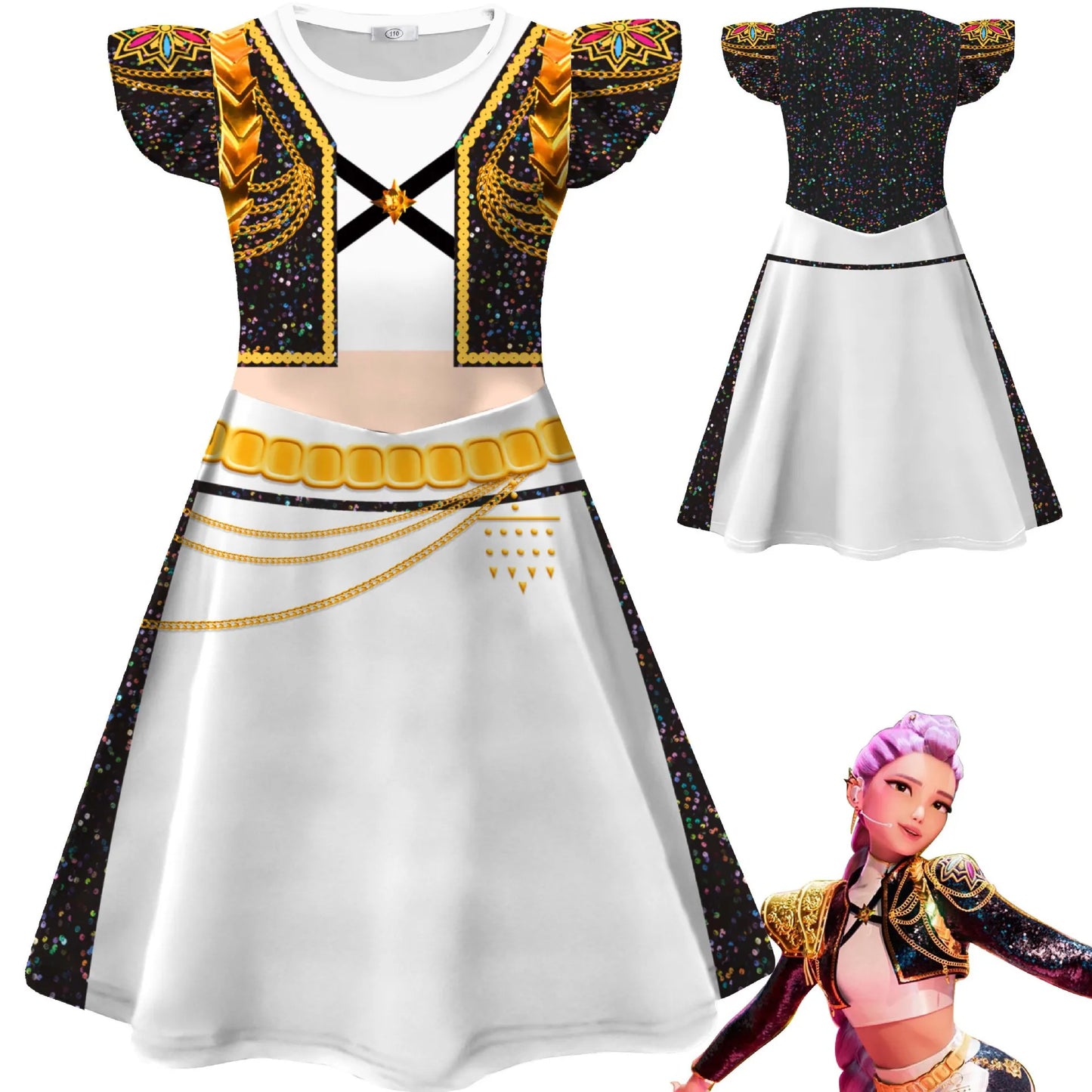Kids K-Pop Demon Hunters Rumi Zoey Mira Dress Cosplay Costume Girls Dresses Children Casual Girl Dress Halloween Xmas Party Suit